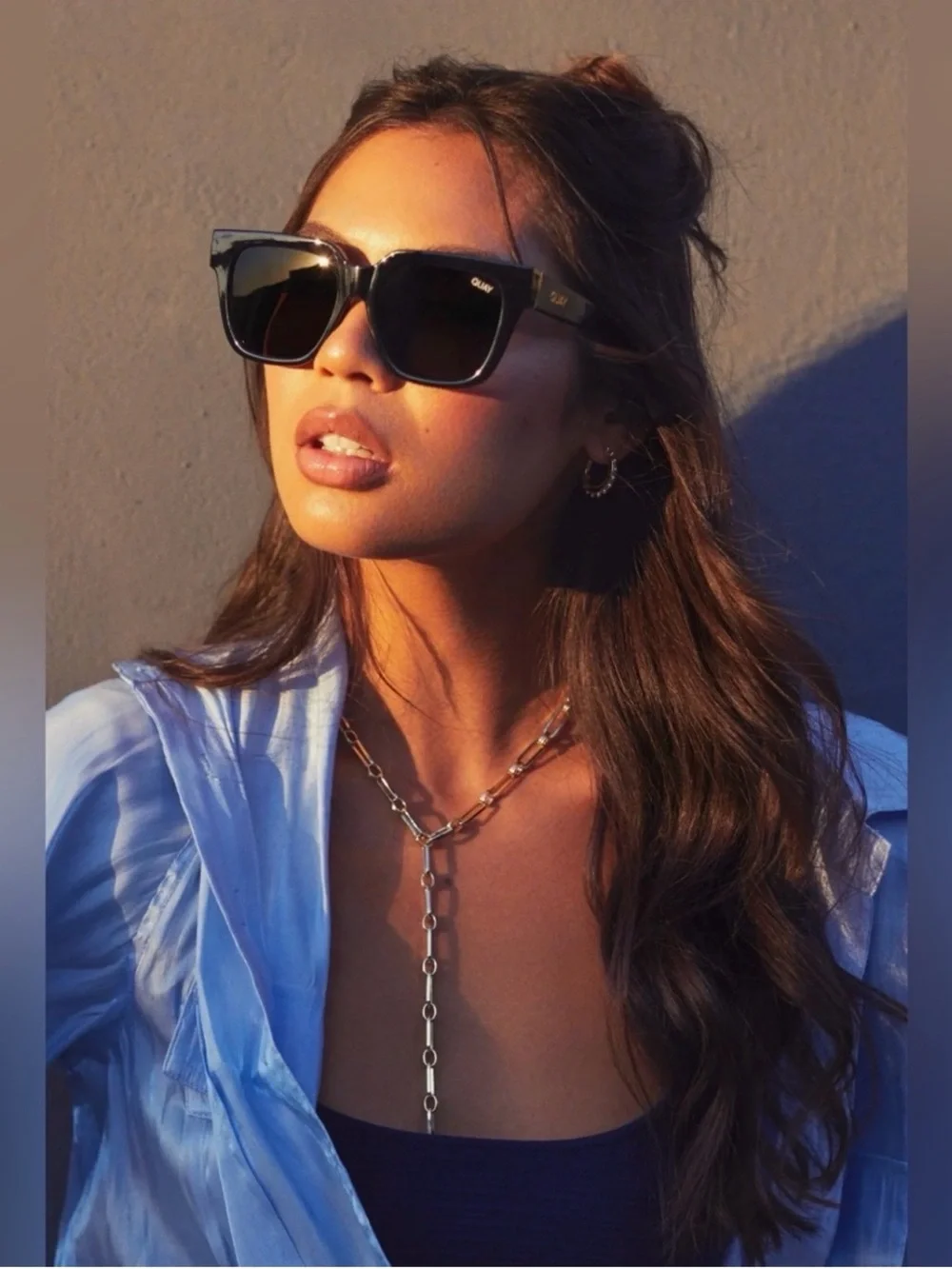 Quay Australia Black Square Sunglasses with Gradient Cleaning Cloth